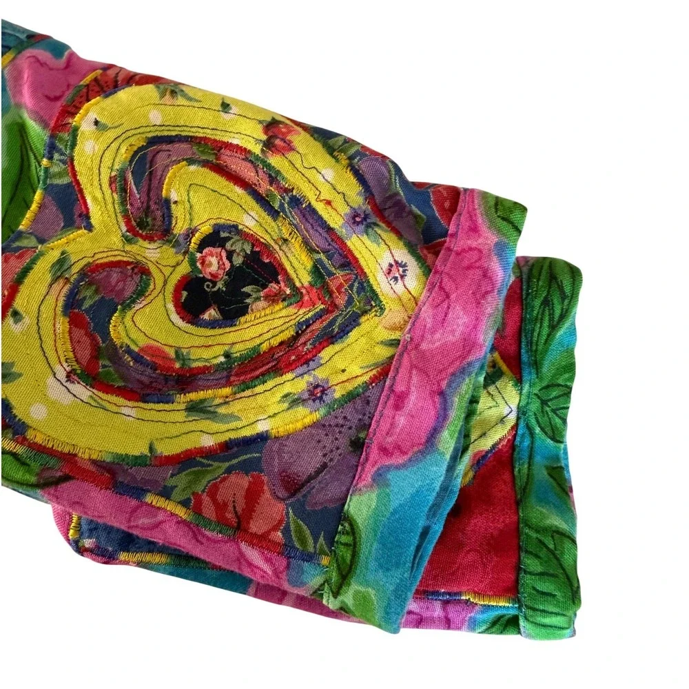 Sandy Starkman Art Jacket M Quilted Patchwork Hearts Floral Rayon Boho VTG - Picture 7 of 16